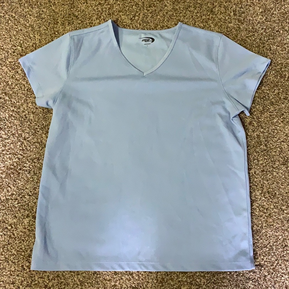 MTA blue dry fit vneck shirt